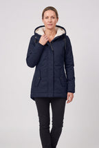 Women's Hooded Padded Coat with Sherpa Lining and Zip Front