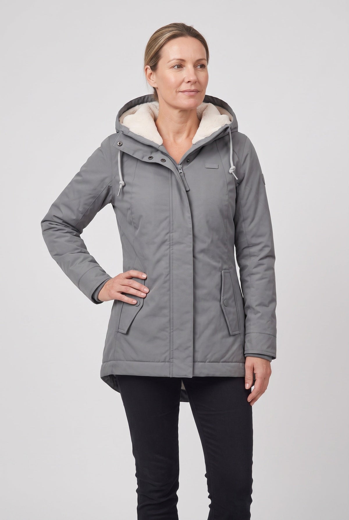 Women's Hooded Padded Coat with Sherpa Lining and Zip Front