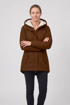 Women's Hooded Padded Coat with Sherpa Lining and Zip Front
