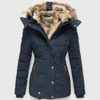 Women's Quilted Parka with Faux Fur Lining and Zip Front