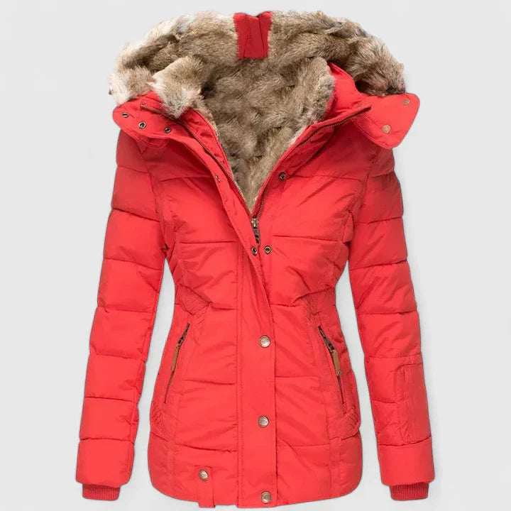 Women's Quilted Parka with Faux Fur Lining and Zip Front