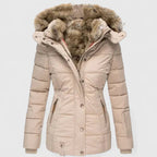 Women's Quilted Parka with Faux Fur Lining and Zip Front