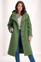 Women's Hooded Wool Blend Coat with Button Front and Pockets