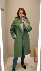 Women's Hooded Wool Blend Coat with Button Front and Pockets