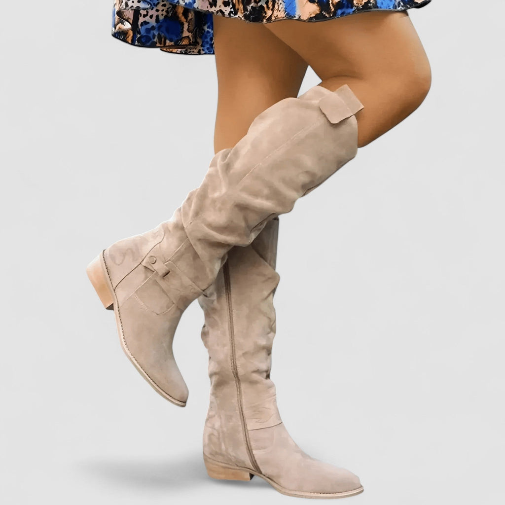 Women's Knee High Comfort Boots with Pointed Toe and Block Heel