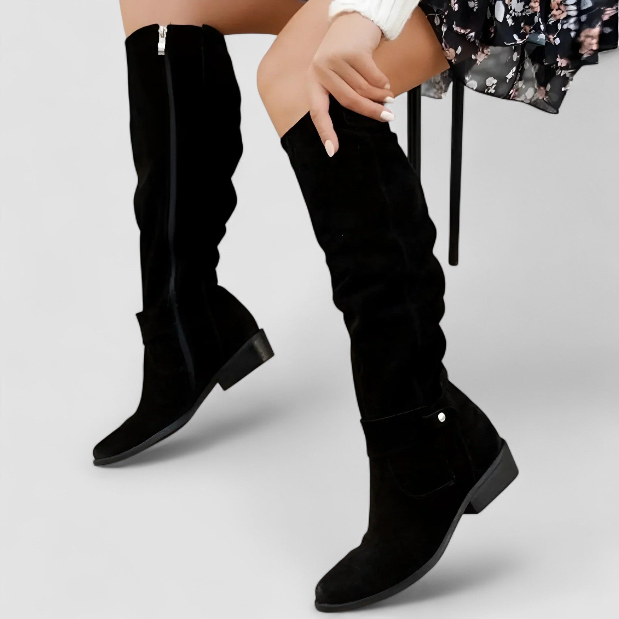 Women's Knee High Comfort Boots with Pointed Toe and Block Heel