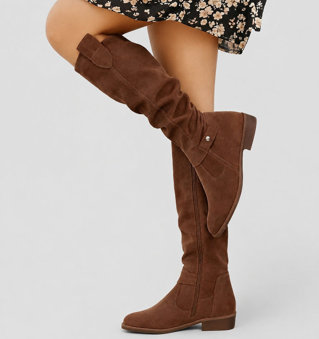 Women's Knee High Comfort Boots with Pointed Toe and Block Heel