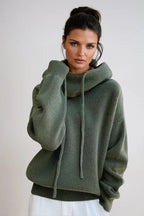 Women's Knitted Jumper with Cowl Neck and Drawstring