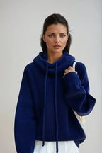 Women's Knitted Jumper with Cowl Neck and Drawstring