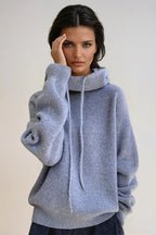 Women's Knitted Jumper with Cowl Neck and Drawstring