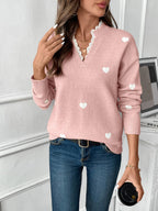 Women's Knit Jumper with Heart Detail and Lace V-Neck