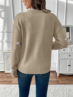 Women's Knit Jumper with Heart Detail and Lace V-Neck