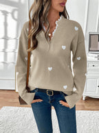 Women's Knit Jumper with Heart Detail and Lace V-Neck