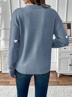 Women's Knit Jumper with Heart Detail and Lace V-Neck
