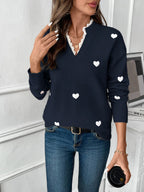 Women's Knit Jumper with Heart Detail and Lace V-Neck