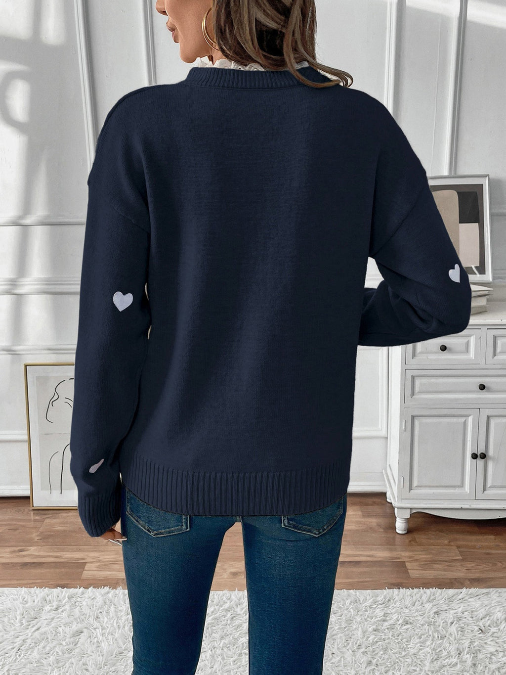 Women's Knit Jumper with Heart Detail and Lace V-Neck