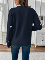 Women's Knit Jumper with Heart Detail and Lace V-Neck
