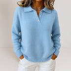 Women's Knitted Polo Jumper with Button Placket