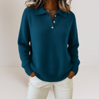 Women's Knitted Polo Jumper with Button Placket