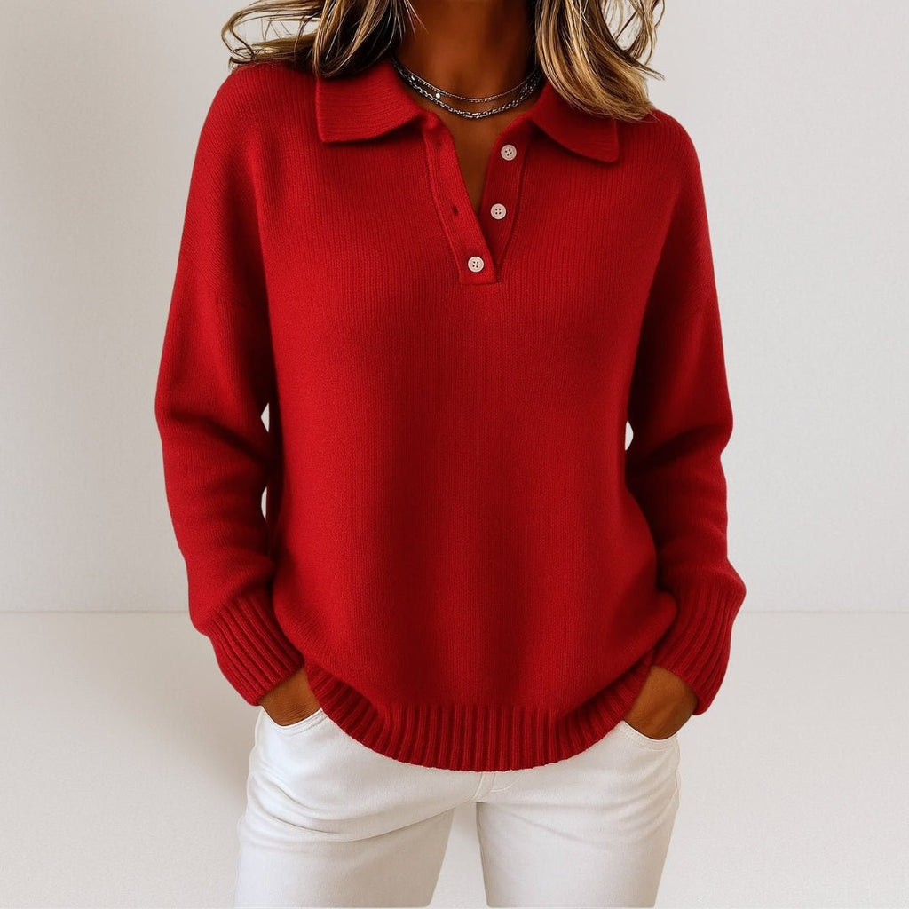Women's Knitted Polo Jumper with Button Placket