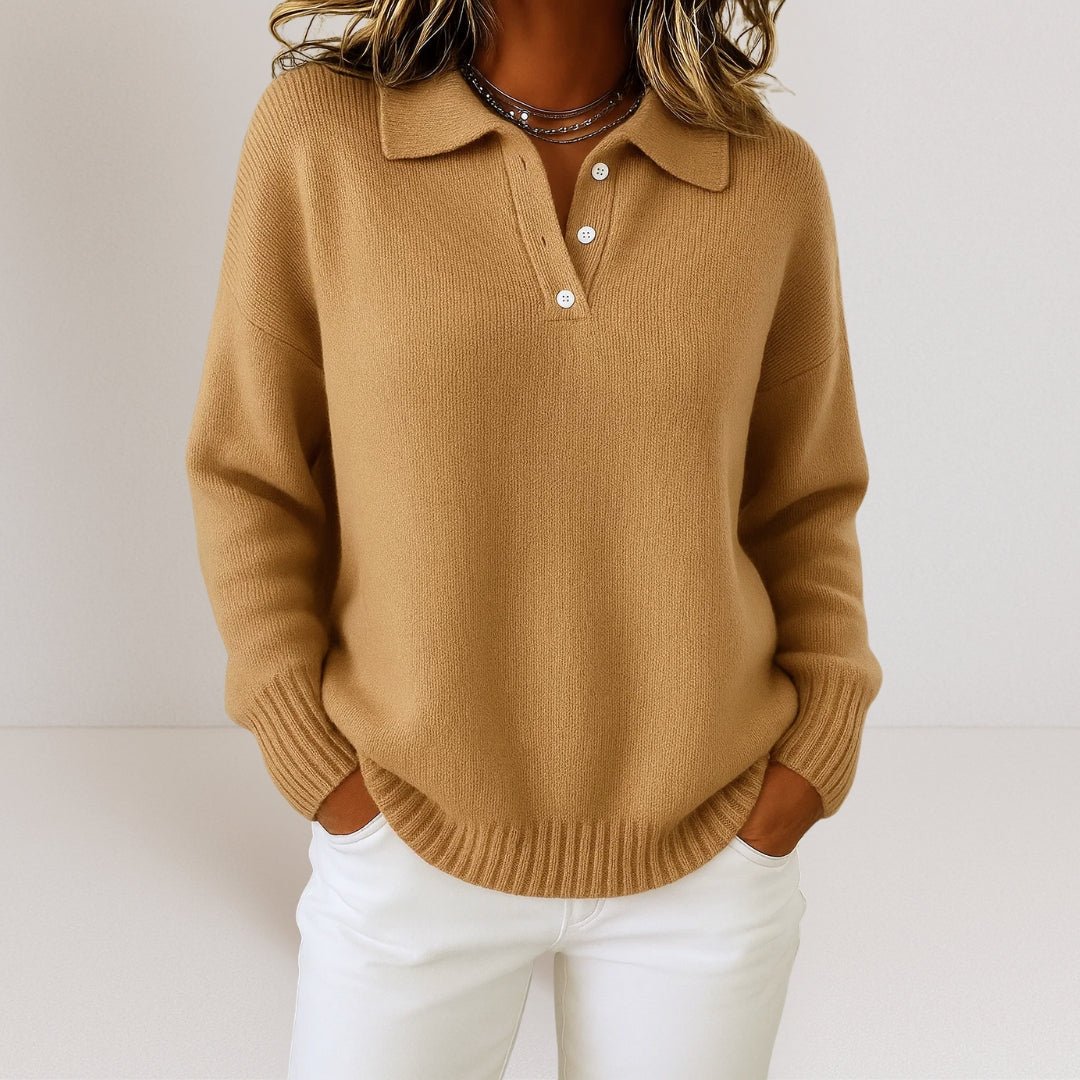 Women's Knitted Polo Jumper with Button Placket