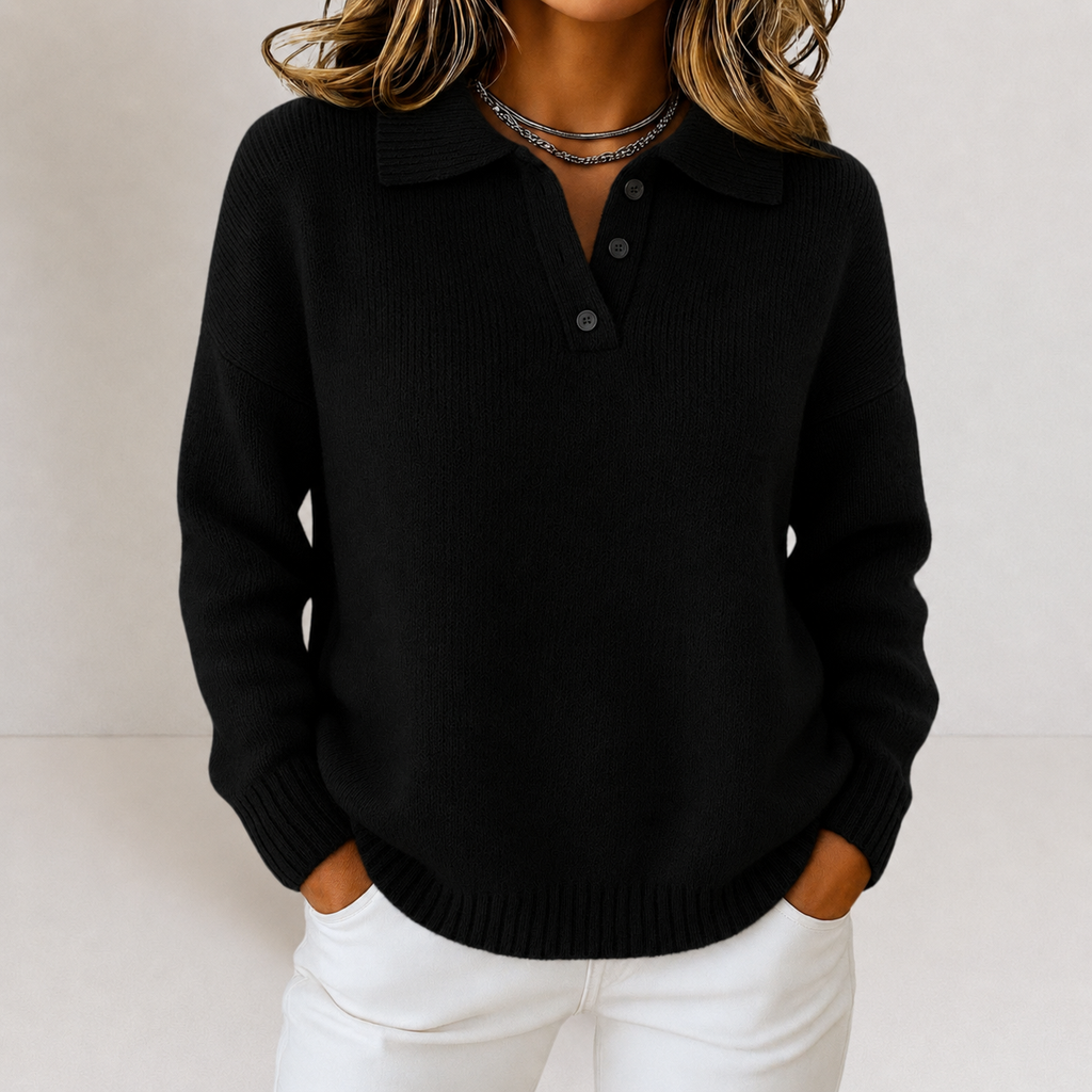 Women's Knitted Polo Jumper with Button Placket