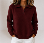 Women's Knitted Polo Jumper with Button Placket
