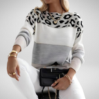 Women's Leopard Print Knit Jumper with Colour Block