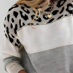 Women's Leopard Print Knit Jumper with Colour Block