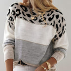 Women's Leopard Print Knit Jumper with Colour Block