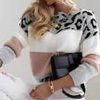 Women's Leopard Print Knit Jumper with Colour Block