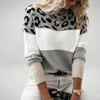 Women's Leopard Print Knit Jumper with Colour Block