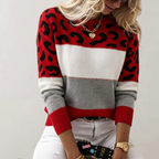 Women's Leopard Print Knit Jumper with Colour Block