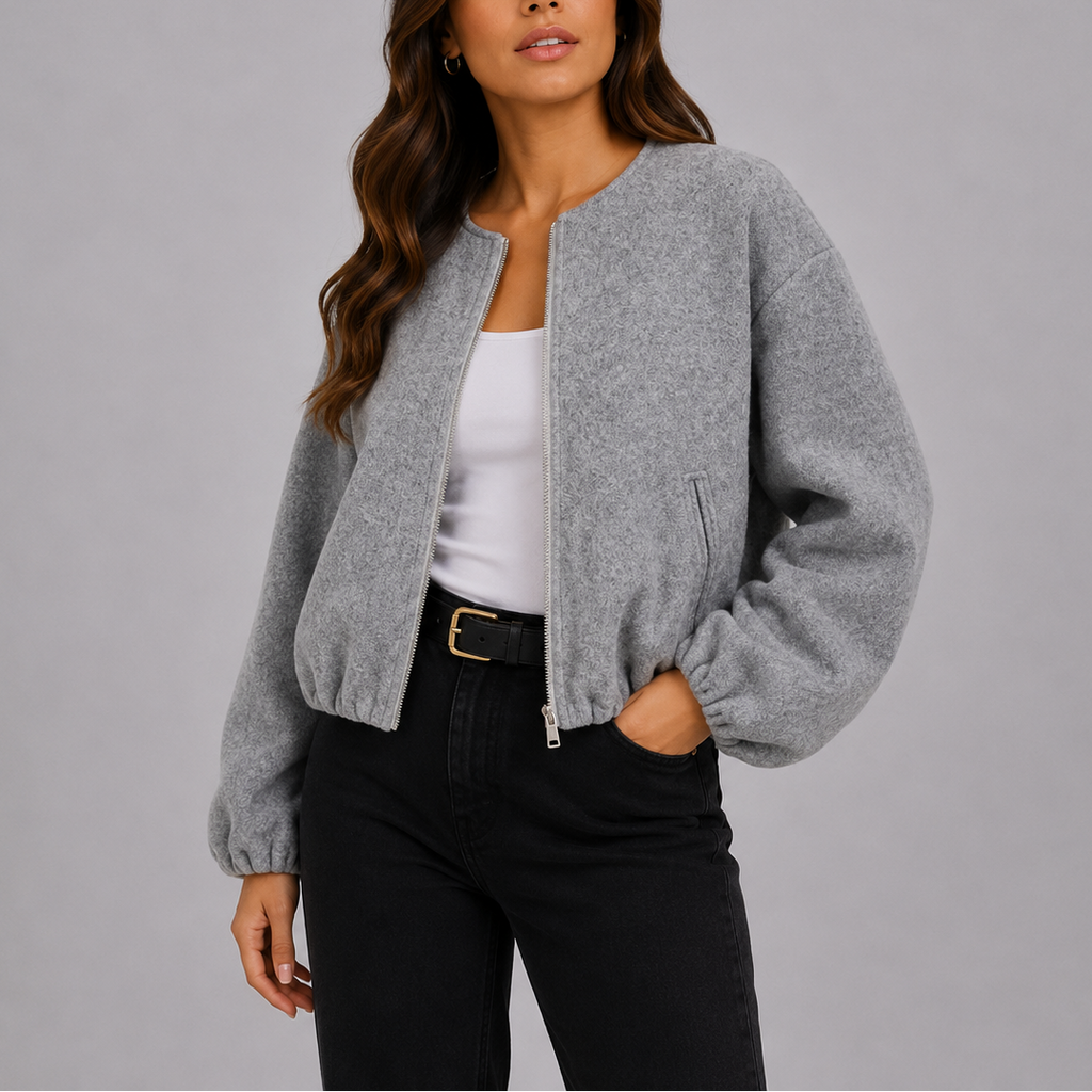 Women's Cropped Zip Up Bomber Jacket | Relaxed Fit with Pockets