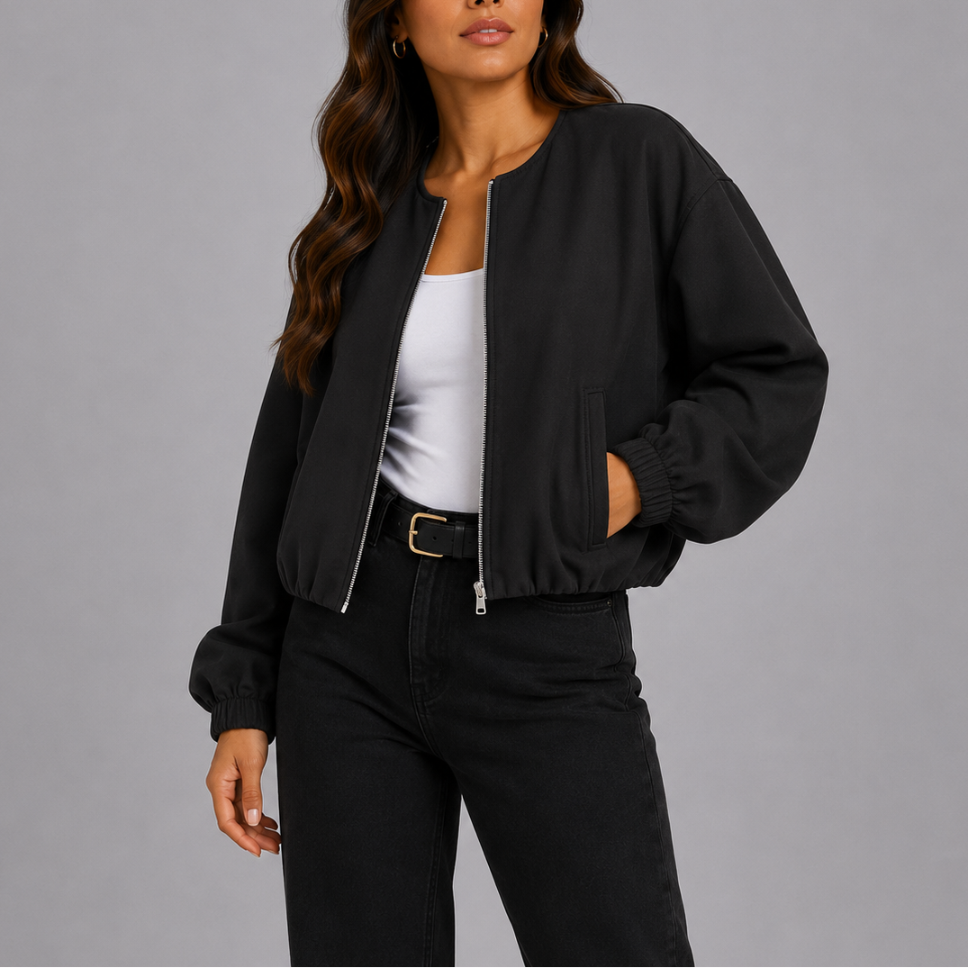 Women's Cropped Zip Up Bomber Jacket | Relaxed Fit with Pockets