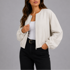 Women's Cropped Zip Up Bomber Jacket | Relaxed Fit with Pockets
