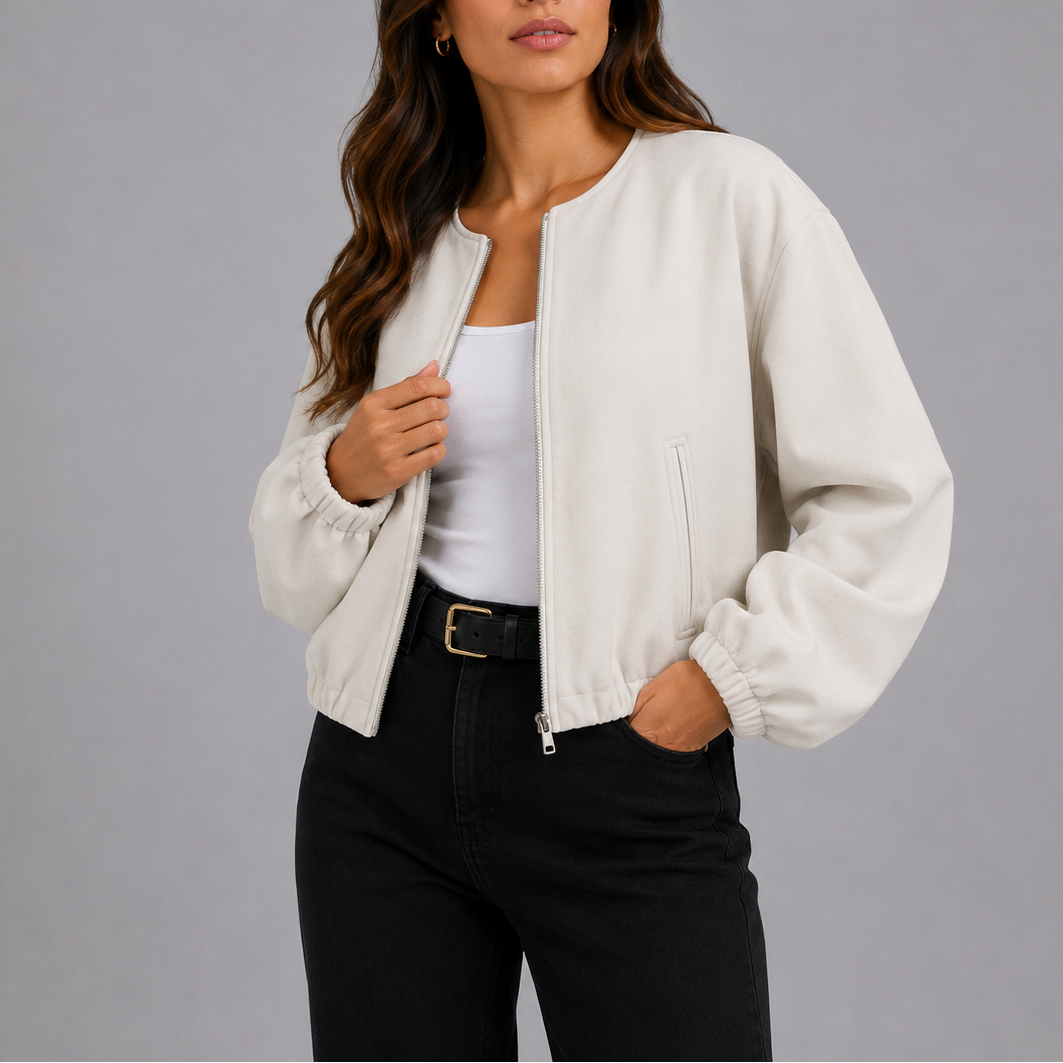Women's Cropped Zip Up Bomber Jacket | Relaxed Fit with Pockets