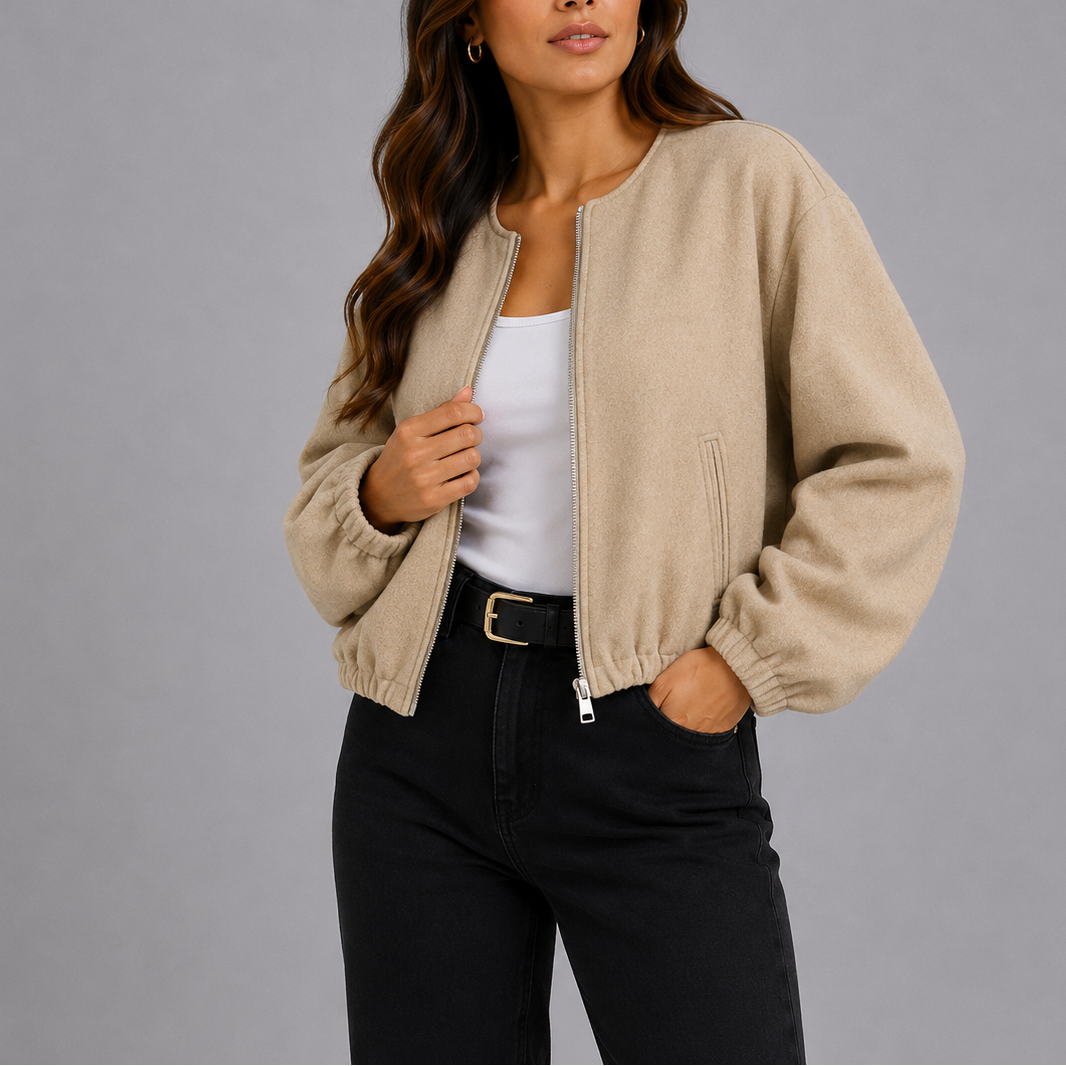 Women's Cropped Zip Up Bomber Jacket | Relaxed Fit with Pockets