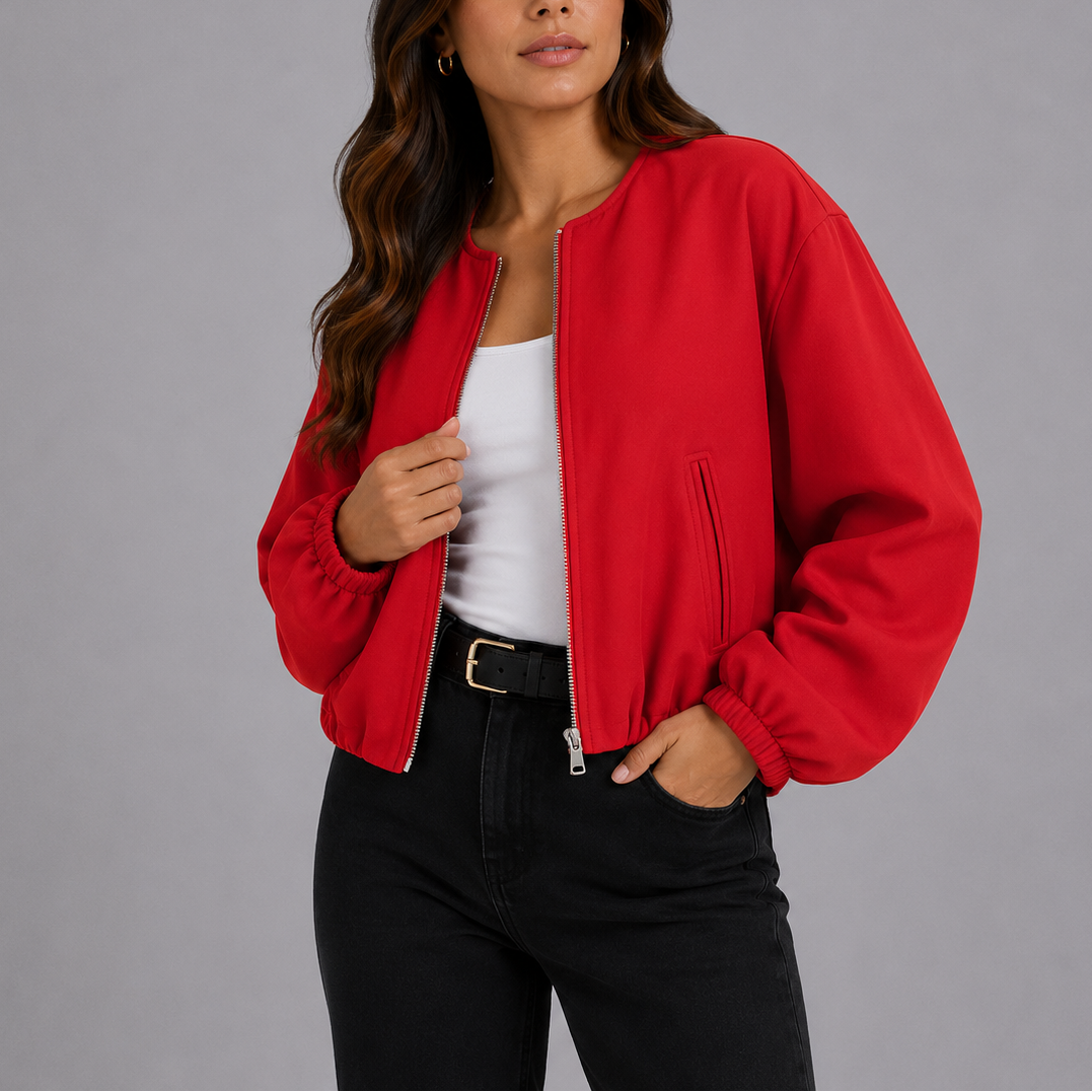 Women's Cropped Zip Up Bomber Jacket | Relaxed Fit with Pockets