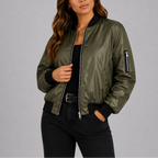 Women's Classic Zip Up Bomber Jacket with Pockets