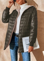 Women's Long Quilted Puffer Jacket with Sherpa Lining and Hood