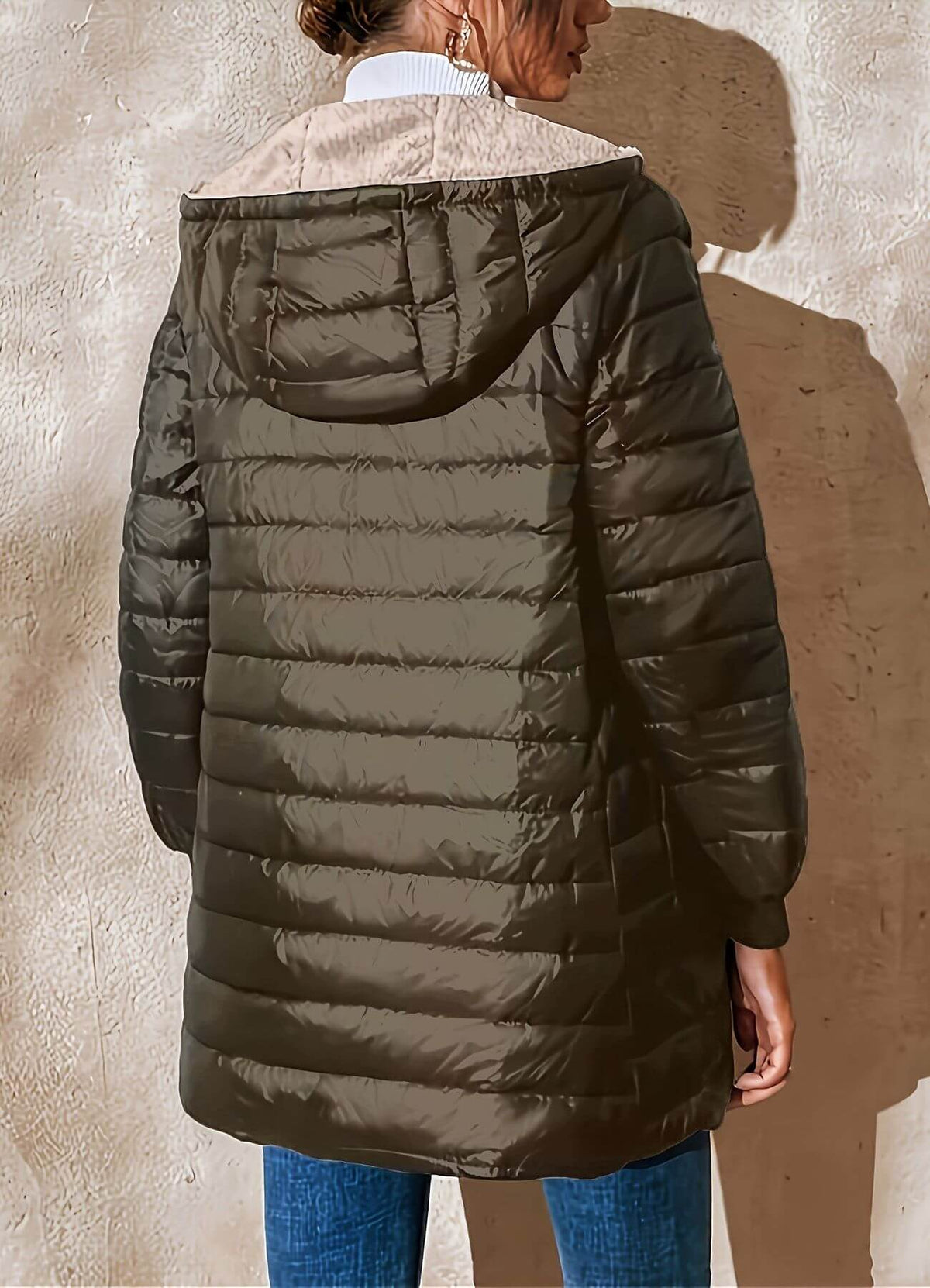 Women's Long Quilted Puffer Jacket with Sherpa Lining and Hood