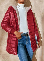 Women's Long Quilted Puffer Jacket with Sherpa Lining and Hood