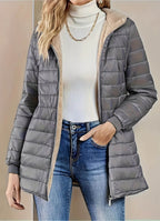 Women's Long Quilted Puffer Jacket with Sherpa Lining and Hood