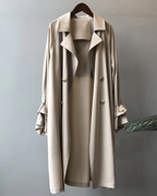 Women's Long Belted Trench Coat | Lapel Collar Double Breasted Jacket