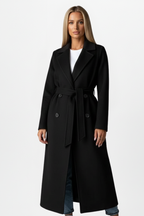 Women's Long Coat with Belt and Double-Breasted Front