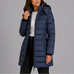 Women's long hooded quilted puffer jacket, padded zip-front winter coat
