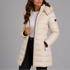 Women's long hooded quilted puffer jacket, padded zip-front winter coat