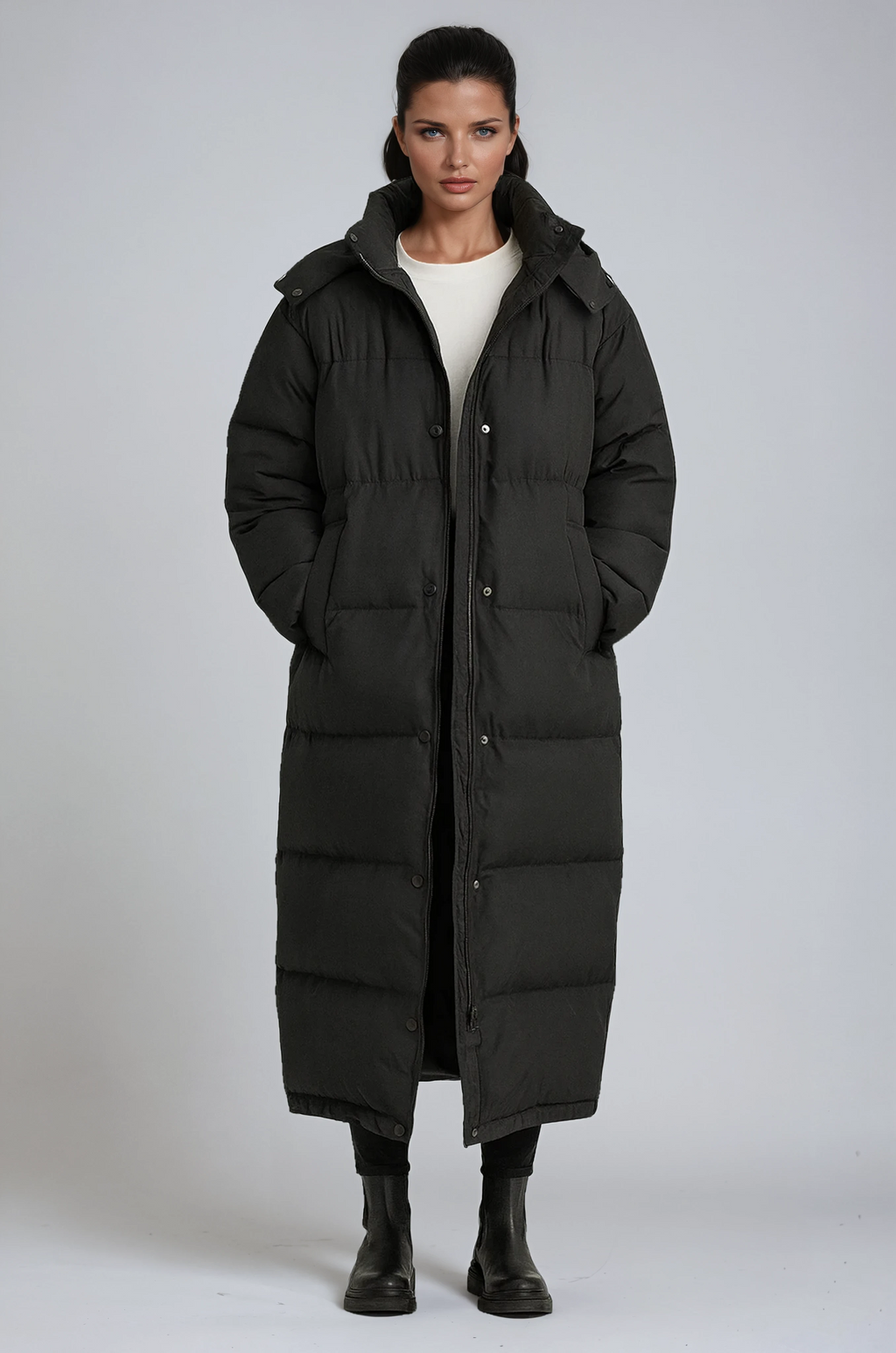 Women's Longline Quilted Puffer Coat with Hood