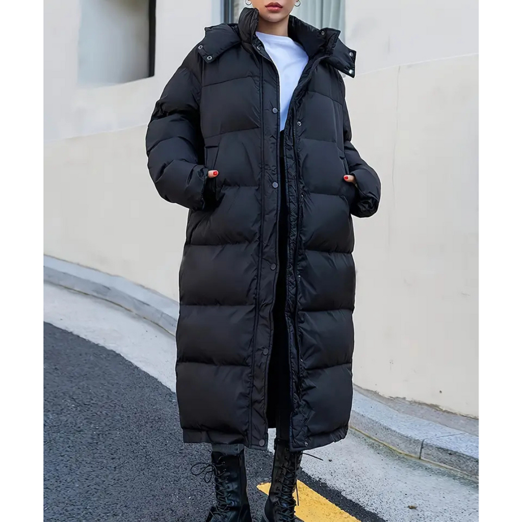 Women's Longline Quilted Puffer Coat with Hood